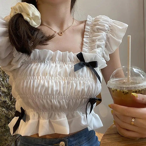 リボンフリルショルダートップス